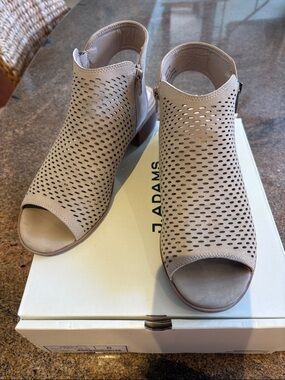 Adam Perforated Peep-Toe Mule in Light Taupe